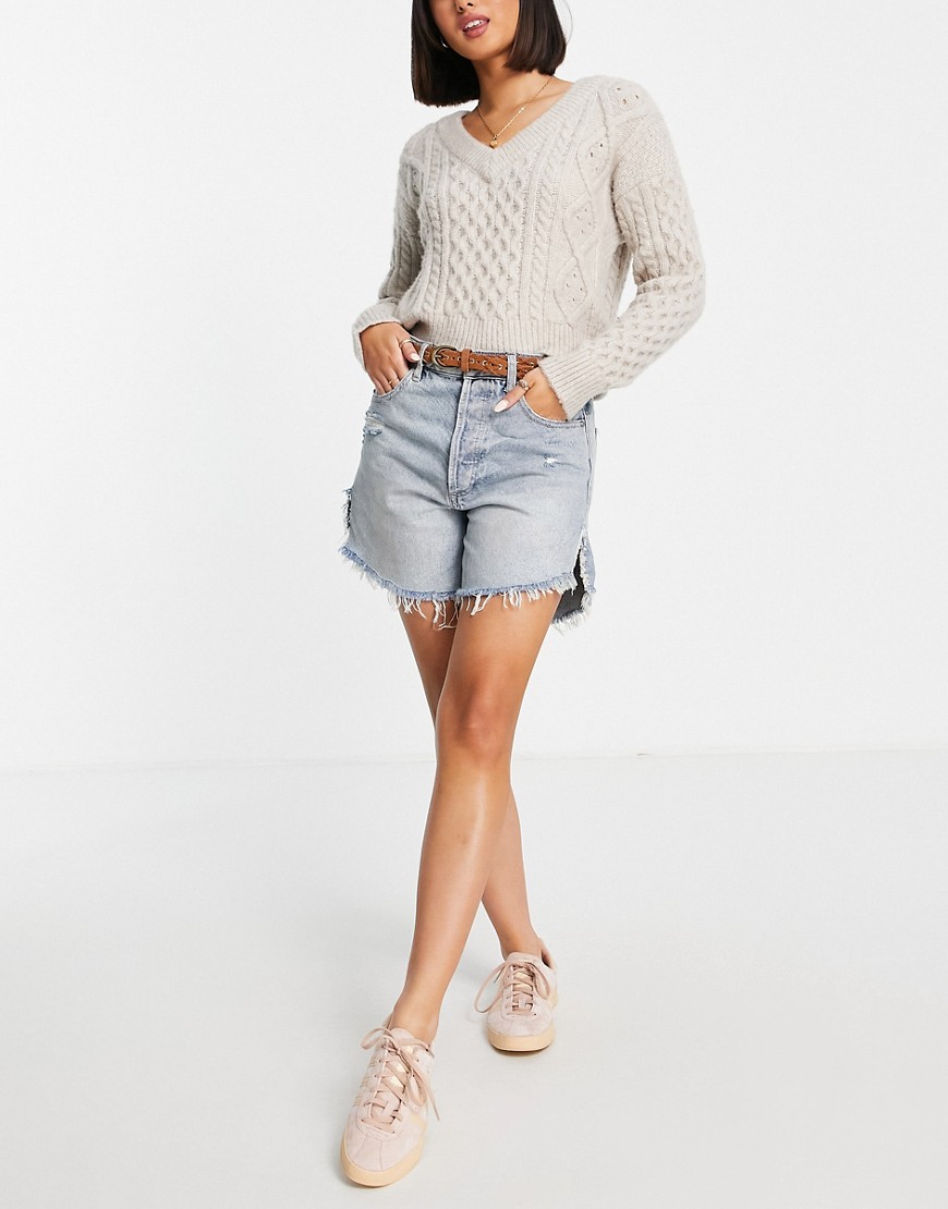 We The Free by Free People baggy tomboy short in light wash denim-Blues