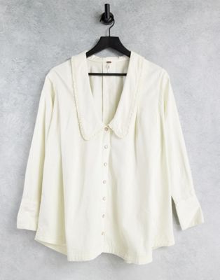 We The Free by Free People charlie oversized shirt with collar in white washed denim - ASOS Price Checker