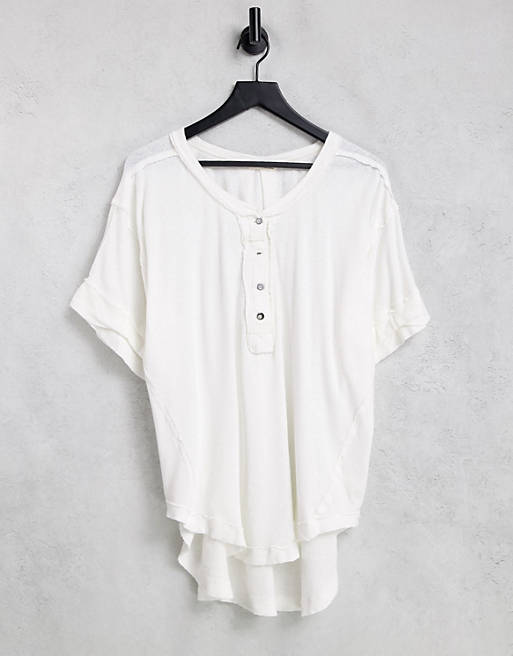 Women We The Free by Free People heritage henley button-detail t-shirt in alabaster white 