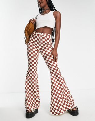 We The Free by Free People just float chevron print flared trousers in brown - ASOS Price Checker