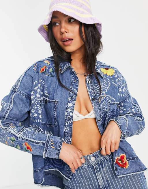 Free people store embroidered denim jacket