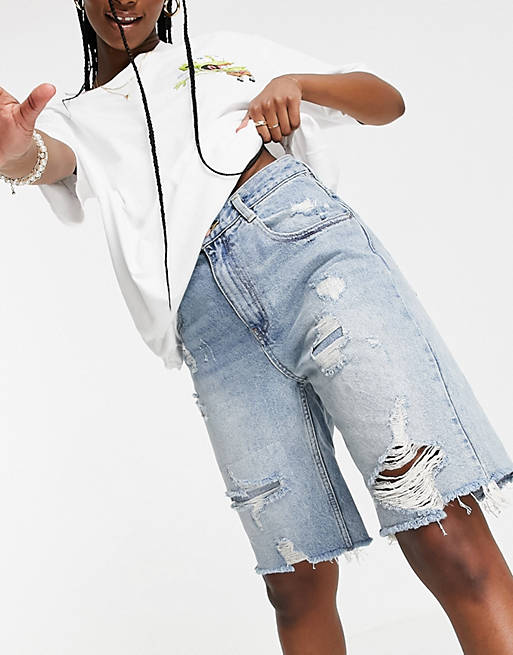 We The Free by Free People salinas long short with rips in light wash denim  | ASOS