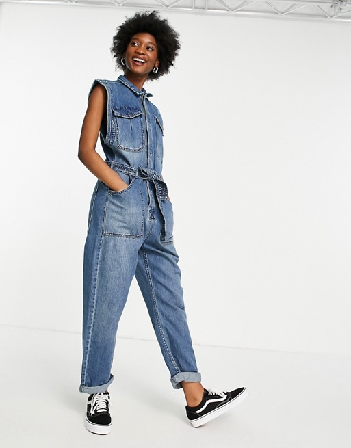 We The Free by Free People sydney sleeveless jumpsuit with tie waist in deim