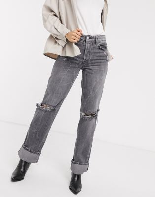 black straight leg ripped jeans