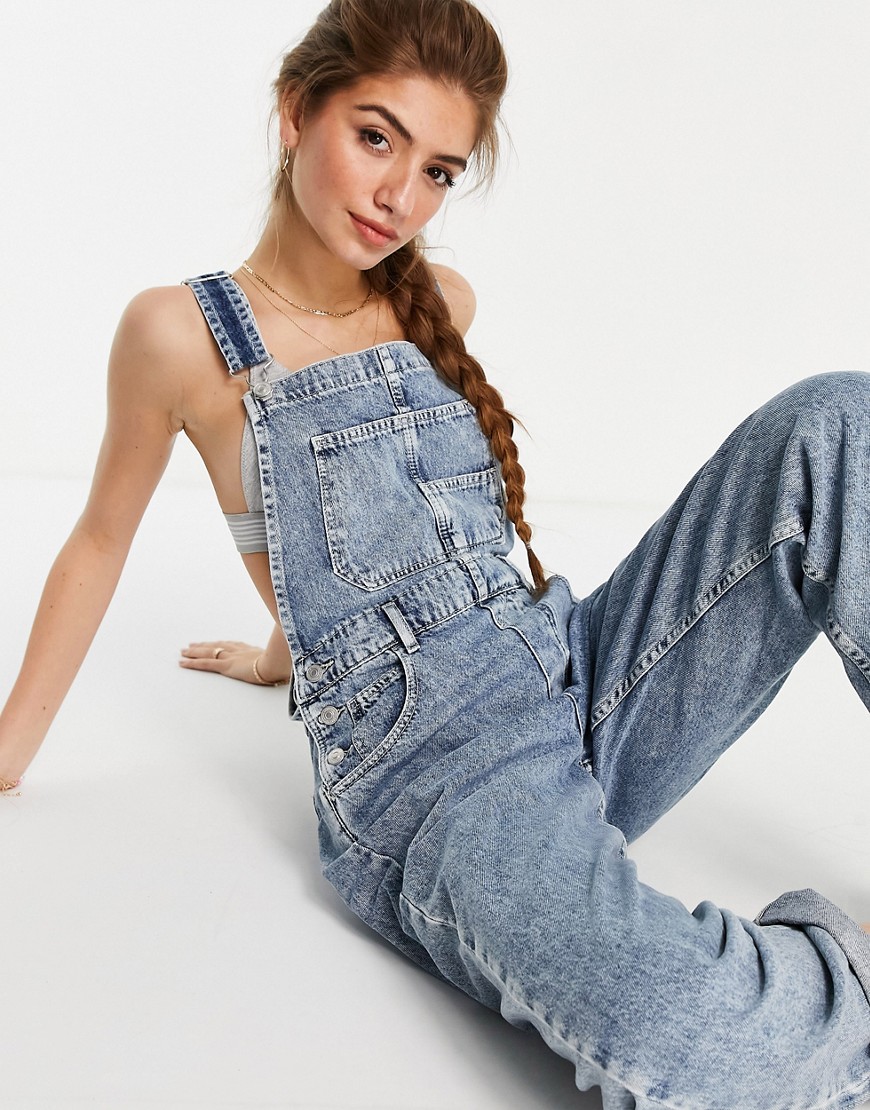 We The Free by Free People ziggy denim overalls in light wash denim-Blues