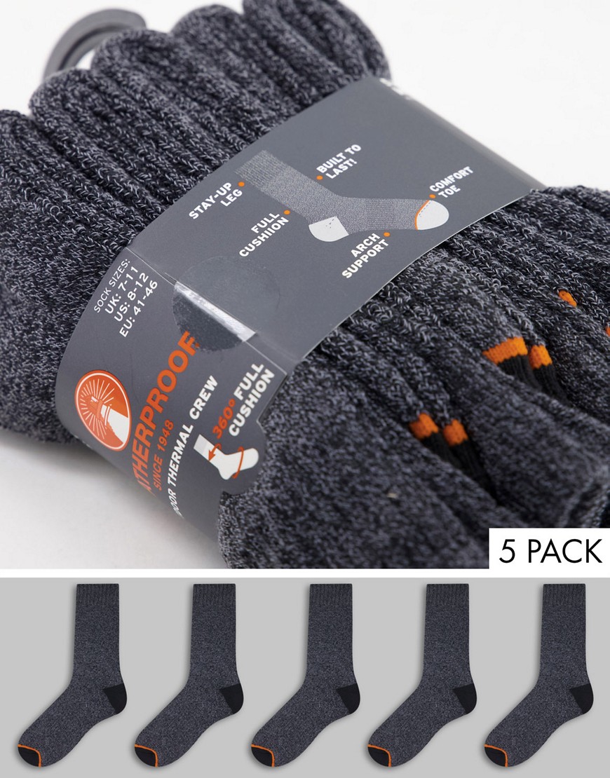Weatherproof 5 pack boot socks in medium grey-Multi