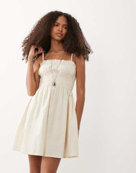 Wedensdays Girl crepe strappy floaty mini dress in cream - view 1