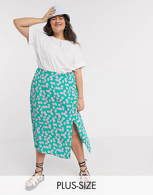 Wedensday's Girl Curve midi skirt in smudge floral