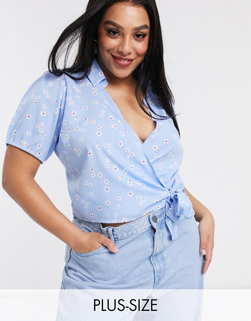 Wednesday's Girl Curve wrap blouse in daisy print