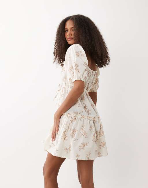 Wednesdays Gil mini tea dress in beige floral, 4 of 4