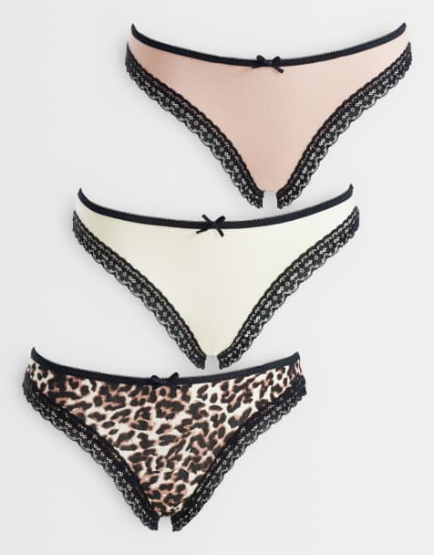 Wednesdays Girl 3-pack lace edge briefs in neutral/animal print - view 1