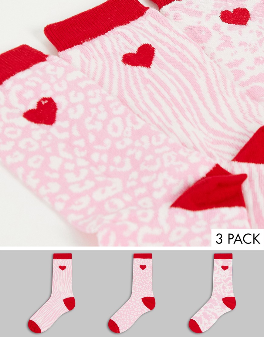 Wednesday's Girl 3 pack socks in animal prints-Multi