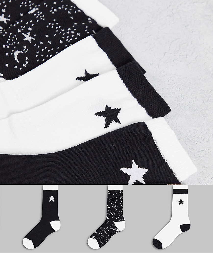 Wednesday's Girl 3 pack socks in celestial prints-Multi