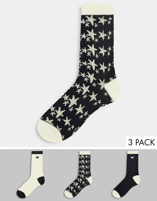 Wednesday's Girl 3 pack socks in plain and star print