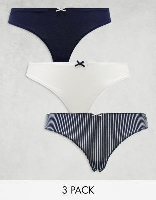 Wednesday's Girl - 3er-Pack gestreifte Slips in Marineblau