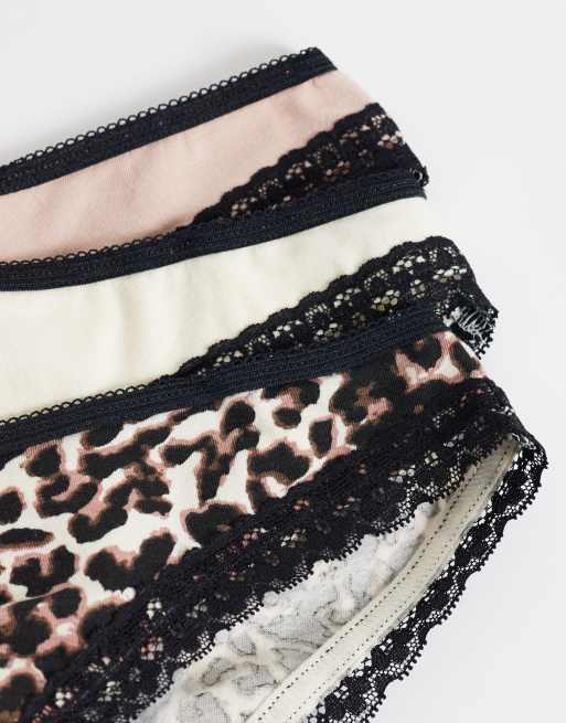Wednesday's Girl – 3er-Pack Slips mit Spitzenborte und neutralem Tierfellmuster , 2 von 3