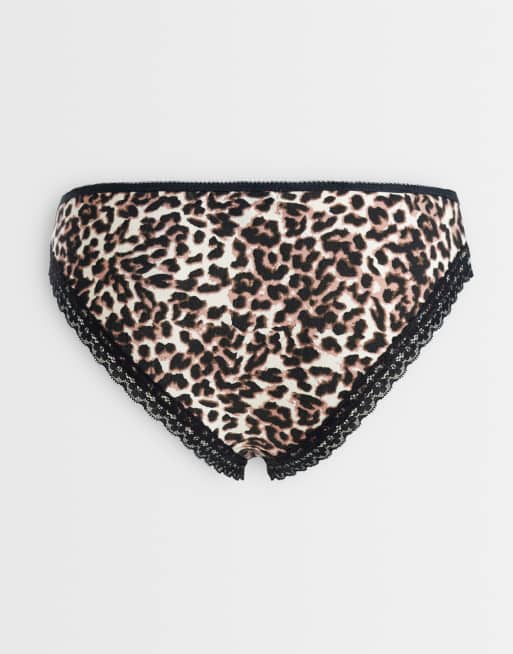 Wednesday's Girl – 3er-Pack Slips mit Spitzenborte und neutralem Tierfellmuster , 3 von 3