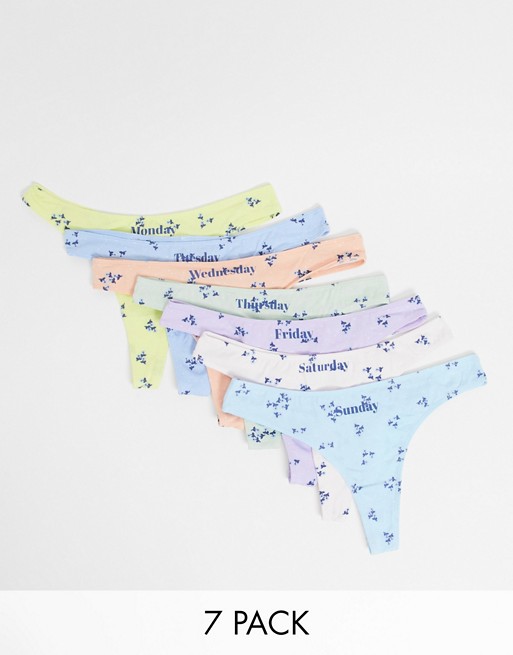 Wednesday's Girl 7 pack thongs in days of the week print