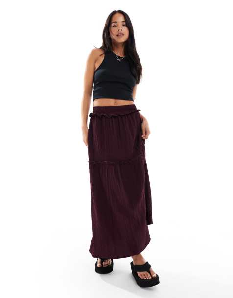 Wednesday's Girl – A-Linien-Midaxi-Rock in tiefem Lila mit Rüschendetail - view 1