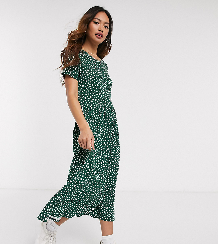 Wednesday's Girl - Aangerimpelde midi-jurk met vlekkenprint-Groen
