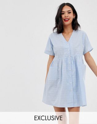 Wednesday's Girl - Aangerimpelde mini-jurk met stippen- en strepenprint-Blauw