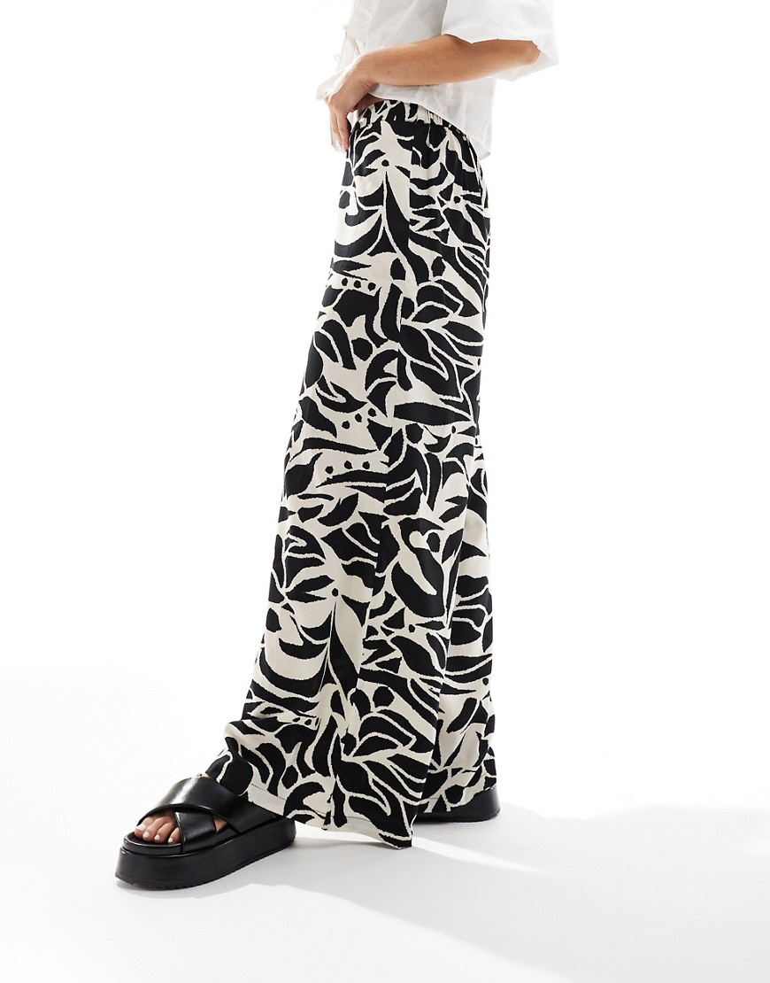 Wednesday’s Girl abstract print wide leg trousers in black and white