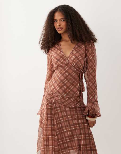 Wednesday's Girl floaty set in brown tartan, 2 of 3