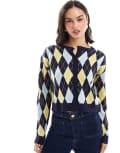 [Wednesday's Girl] Wednesday's Girl argyle print fine gauge cardigan in multi M MULTI