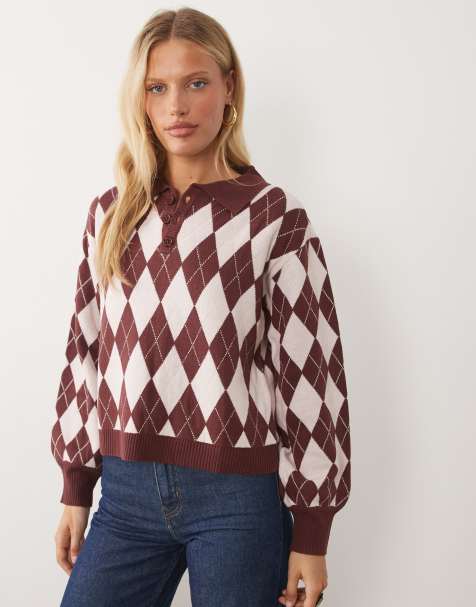 Wednesdays Girl Arygle collared jumper in pink - view 1
