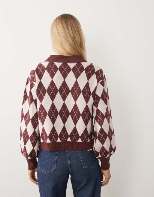 Wednesdays Girl Arygle collared jumper in pink, 4 of 4
