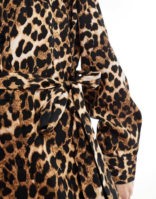 Wednesday's Girl belt detail mini shirt dress in leopard ASOS