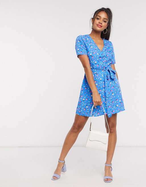 Wednesday's Girl belted mini tea dress in bright floral