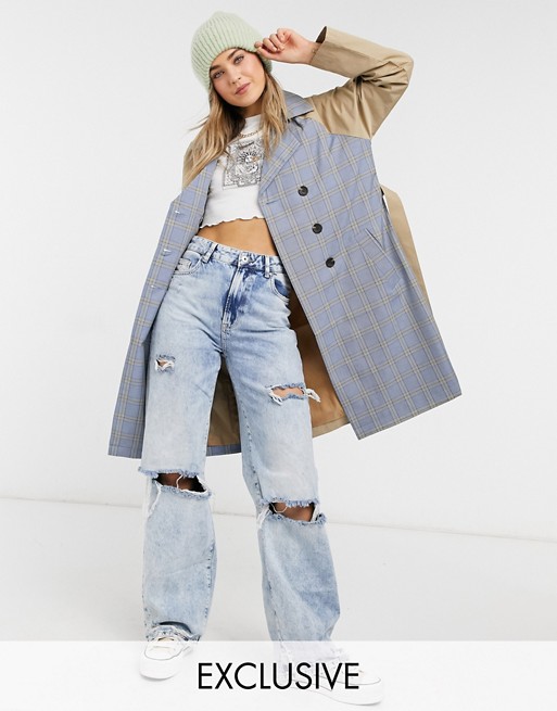 Wednesday's Girl belted trench coat with check panels
