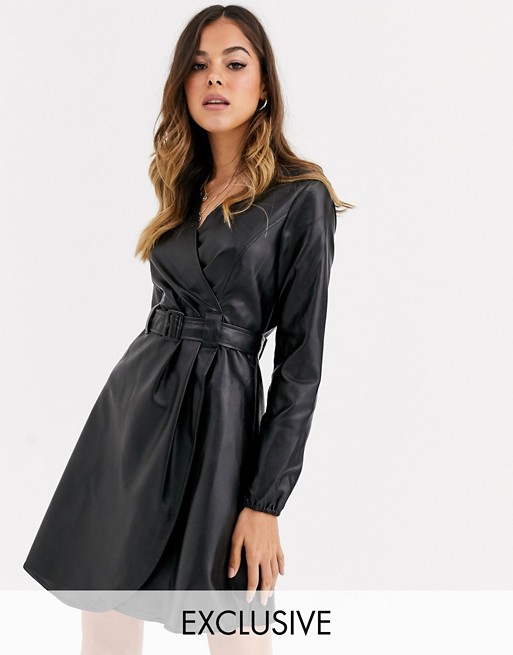 Wednesday's Girl belted wrap dress in faux leather