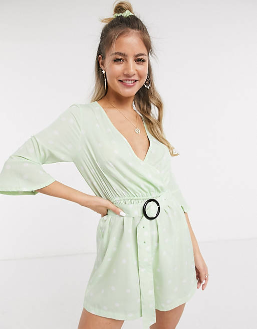  Wednesday's Girl belted wrap playsuit in spot print 
