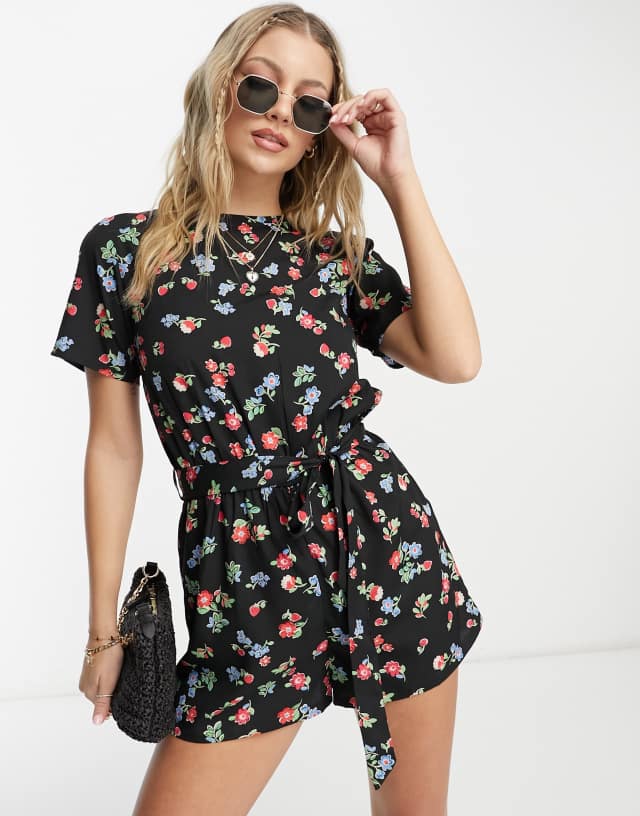 Wednesday's Girl berry print relaxed romper in black