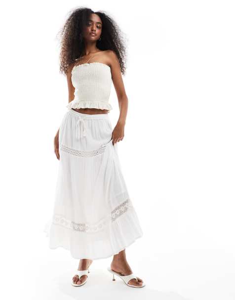 Wednesday's Girl broderie midaxi skirt in white
