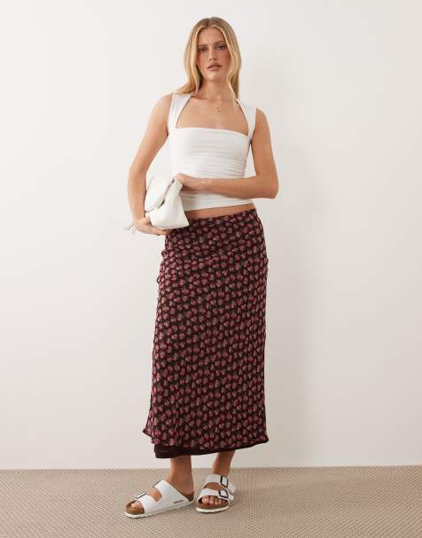 Wednesday's Girl bias cut ditsy floral skirt in pink - view 1