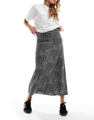 Wednesday's Girl bias cut midaxi skirt in black smudge spot - ASOS Price Checker