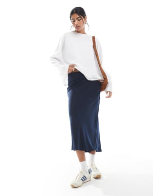 Wednesday's Girl Bias Cut Satin Midi Skirt In Blue