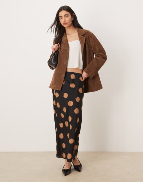 Wednesday's Girl bias midaxi skirt in brown brown polka dot - view 1
