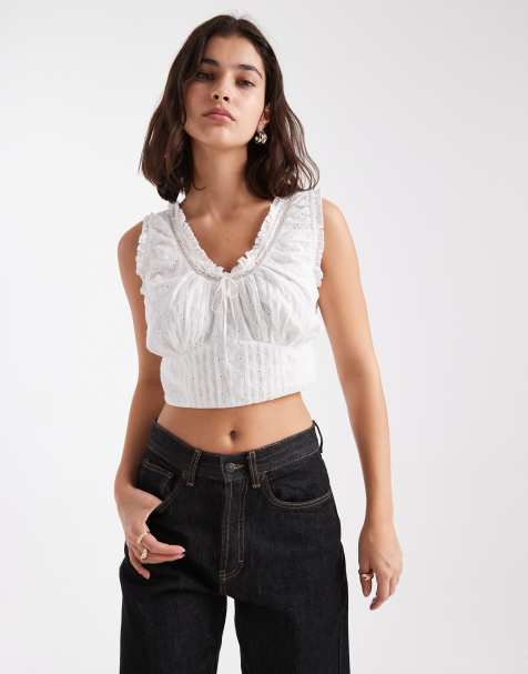 Wednesday's Girl tie front cropped cami in white