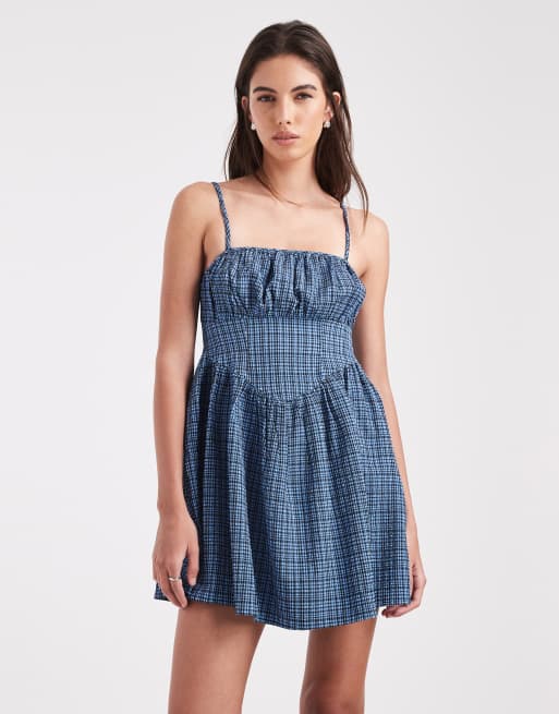 Wednesday’s Girl - Blå milkmaid-minikjole med bindefront, 2 af 4