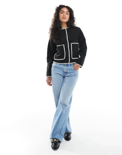 Wednesday's Girl blanket stitch boxy jacket in black, 2 of 4