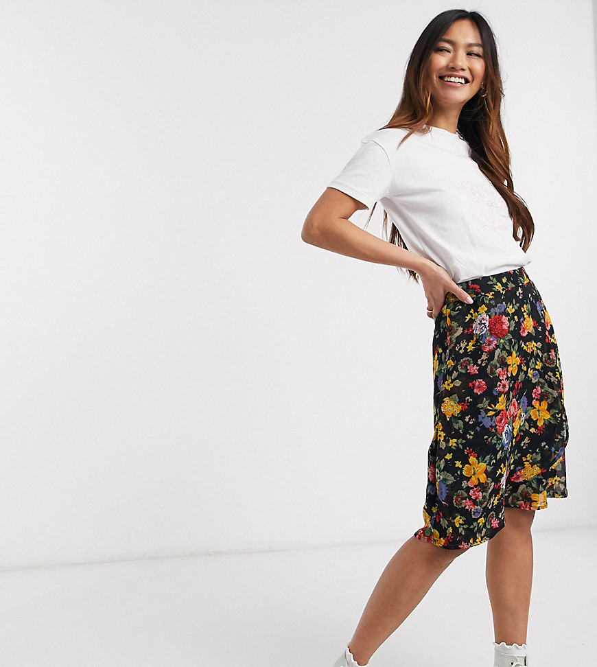 Wednesday's Girl – Blommig kjol i vintagemodell-Svart