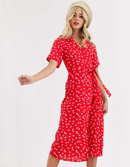 Wednesday's Girl – Blommig skjortklänning i midilängd