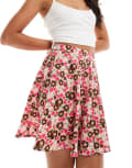 [Wednesday's Girl] Wednesday's Girl bloom floral flippy mini skirt in pink 2XS PINK/BROWN FLORAL