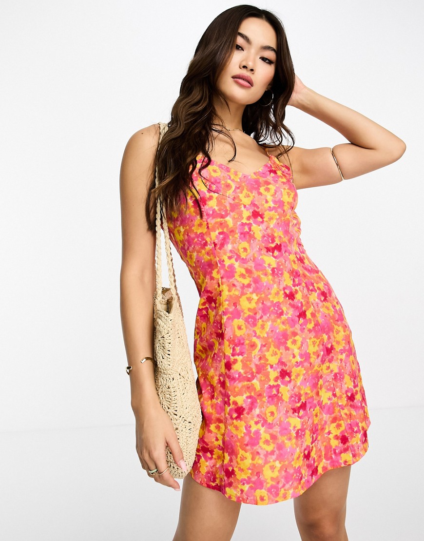Wednesday’s Girl bloom floral strap detail mini cami swing dress in multi