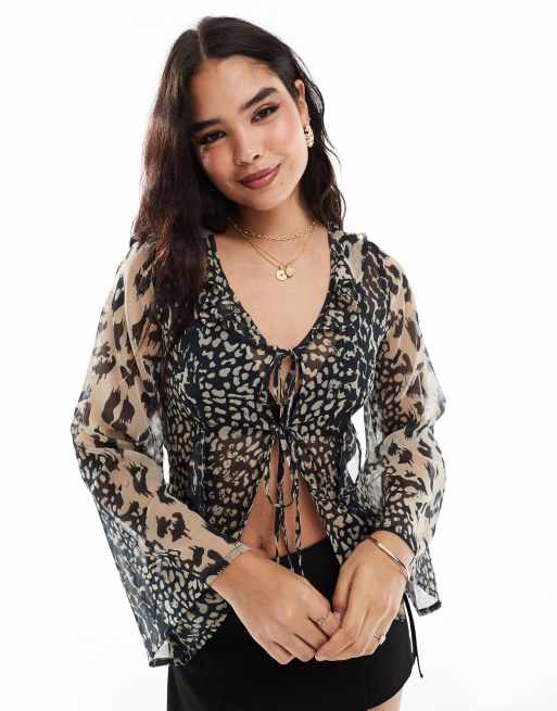 Wednesday's Girl - Blouse met luipaardprint en ruches in multi