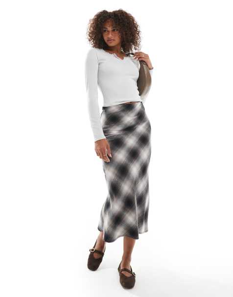 Wednesday's Girl blurred check midaxi skirt in multi - view 1